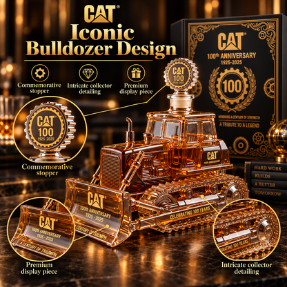 🔥 LIMITED-TIME OFFER | CAT 100th Anniversary Bulldozer Crystal Whiskey Decanter – 1925–2025 Collector Edition Display & Gift