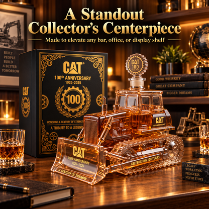 🔥 LIMITED-TIME OFFER | CAT 100th Anniversary Bulldozer Crystal Whiskey Decanter – 1925–2025 Collector Edition Display & Gift