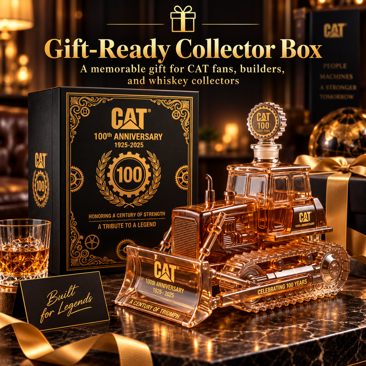 🔥 LIMITED-TIME OFFER | CAT 100th Anniversary Bulldozer Crystal Whiskey Decanter – 1925–2025 Collector Edition Display & Gift