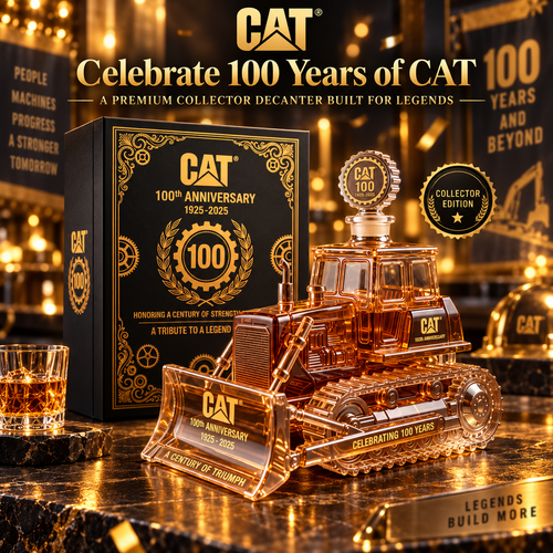 🔥 LIMITED-TIME OFFER | CAT 100th Anniversary Bulldozer Crystal Whiskey Decanter – 1925–2025 Collector Edition Display & Gift
