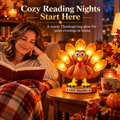 🦃 Give Thanks Turkey Lamp – Glowing Feather Table Light for Cozy Fall & Thanksgiving Decor