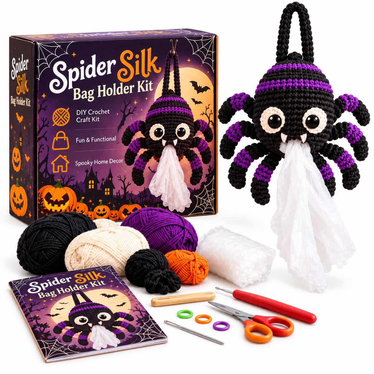 😂 Funny Crochet Bag Holder DIY Kits – Snotty Sam, Spider Silk & Drooly Monster | Quirky Kitchen Decor & Gag Gifts