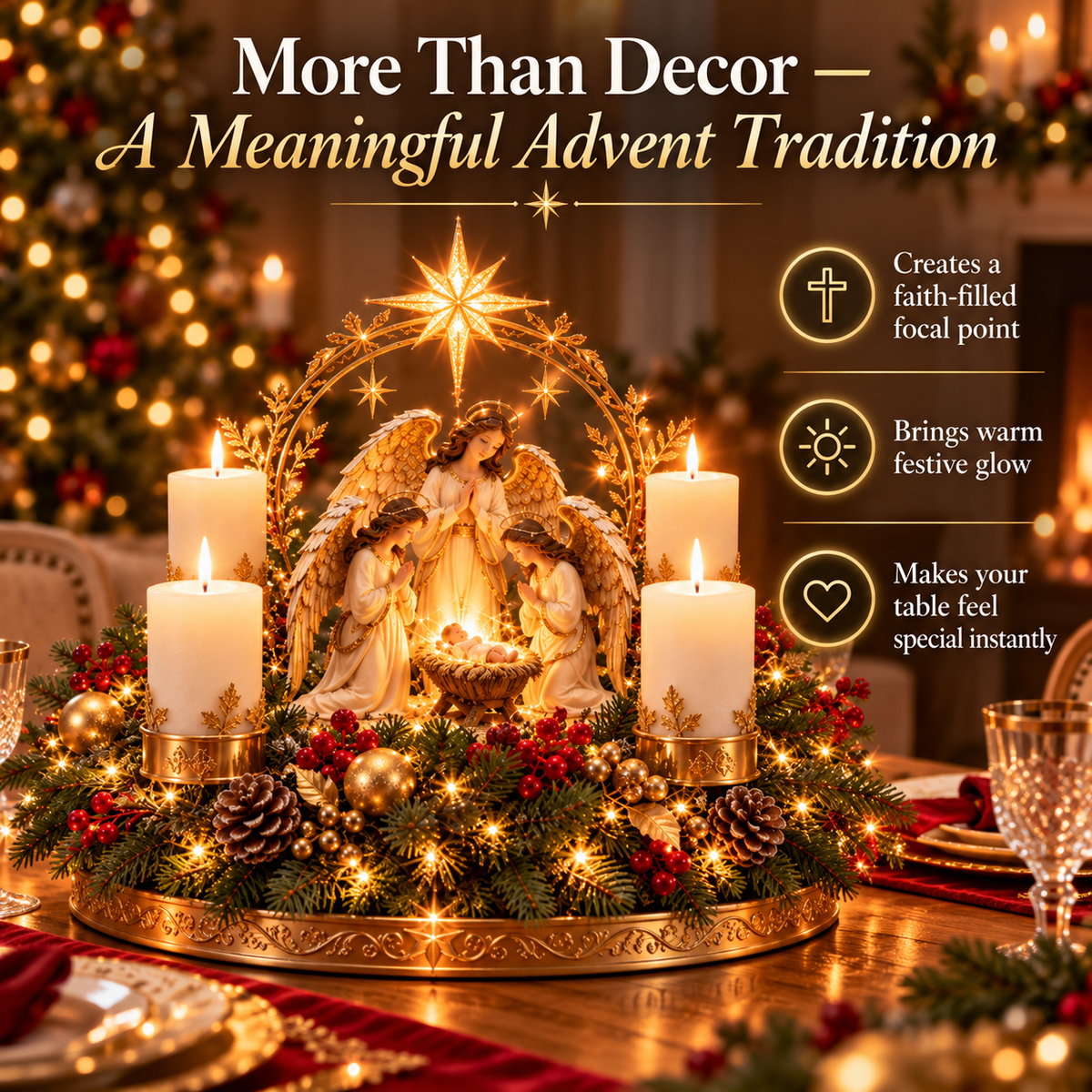 ✨ Lighted Nativity Christmas Centerpiece – Holy Family Advent Candle Decor & Religious Christmas Table Decor