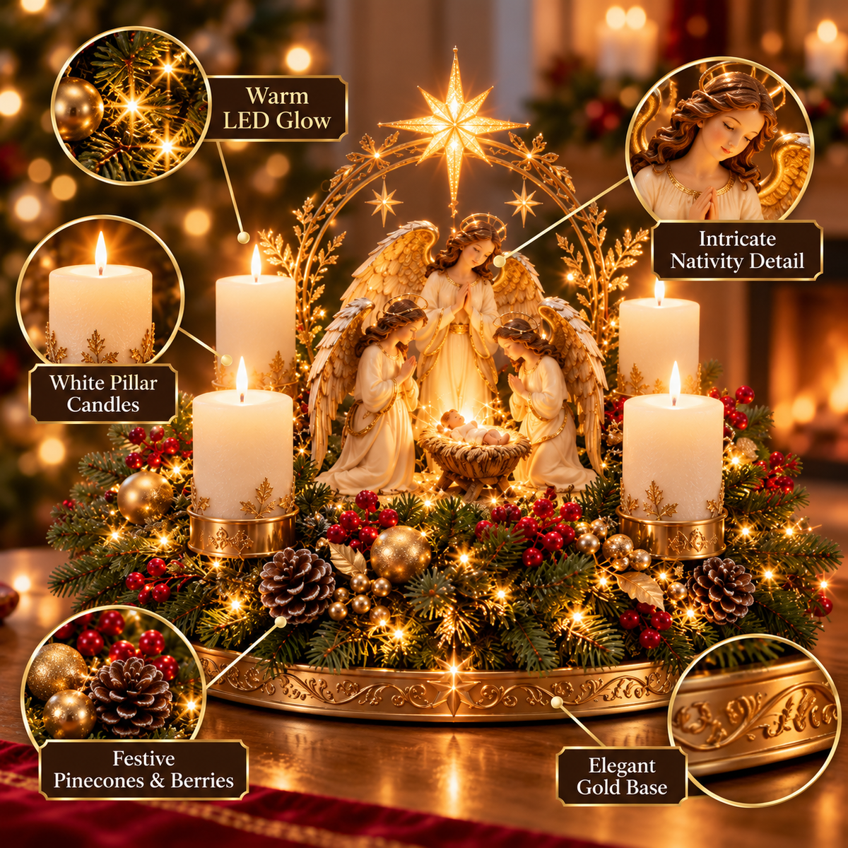 Lighted Holy Family Christmas centerpiece