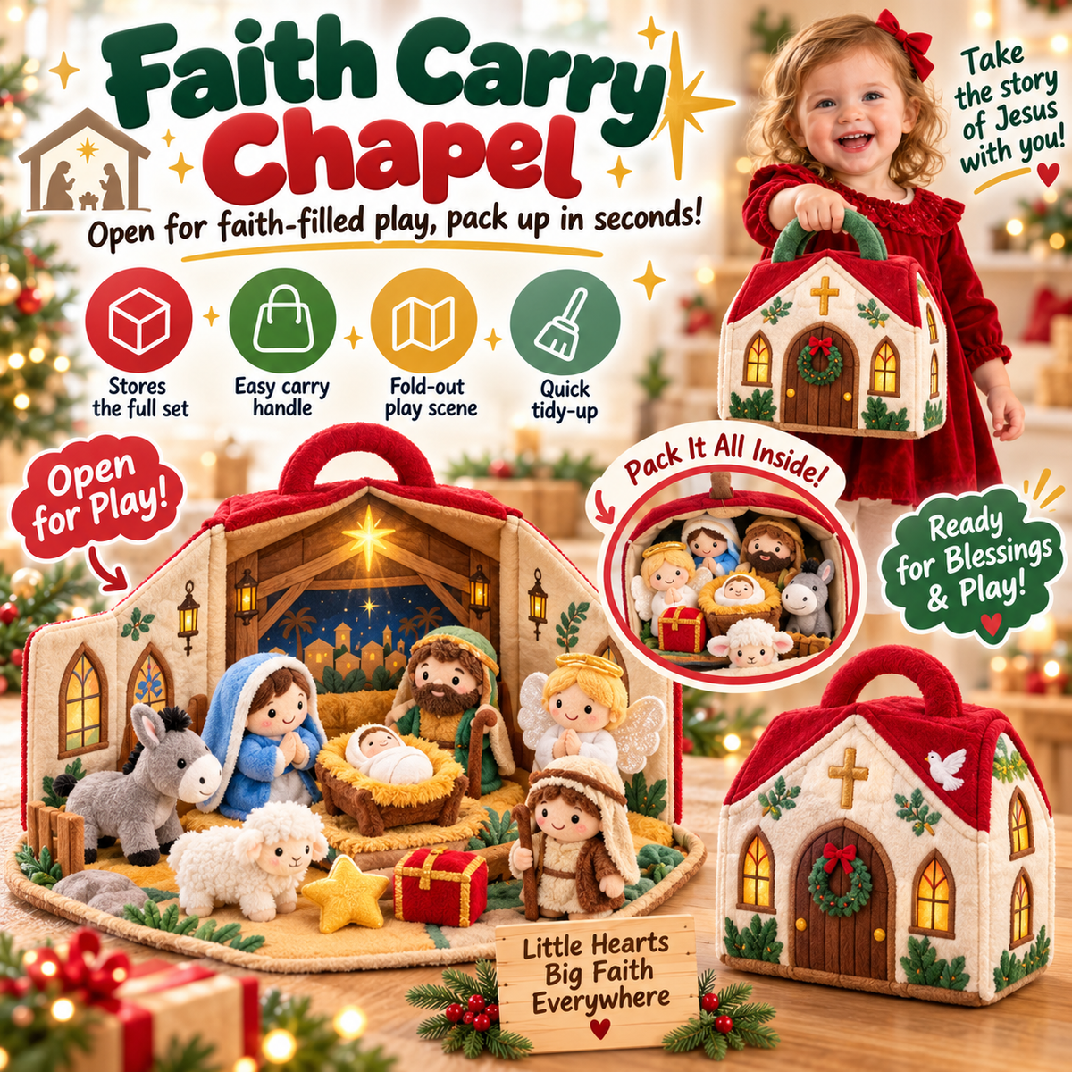 🎄✨ Christmas Carry Cabin™ – Fold-Out Holiday Plush Playset & Portable Storage House 🎅🦌