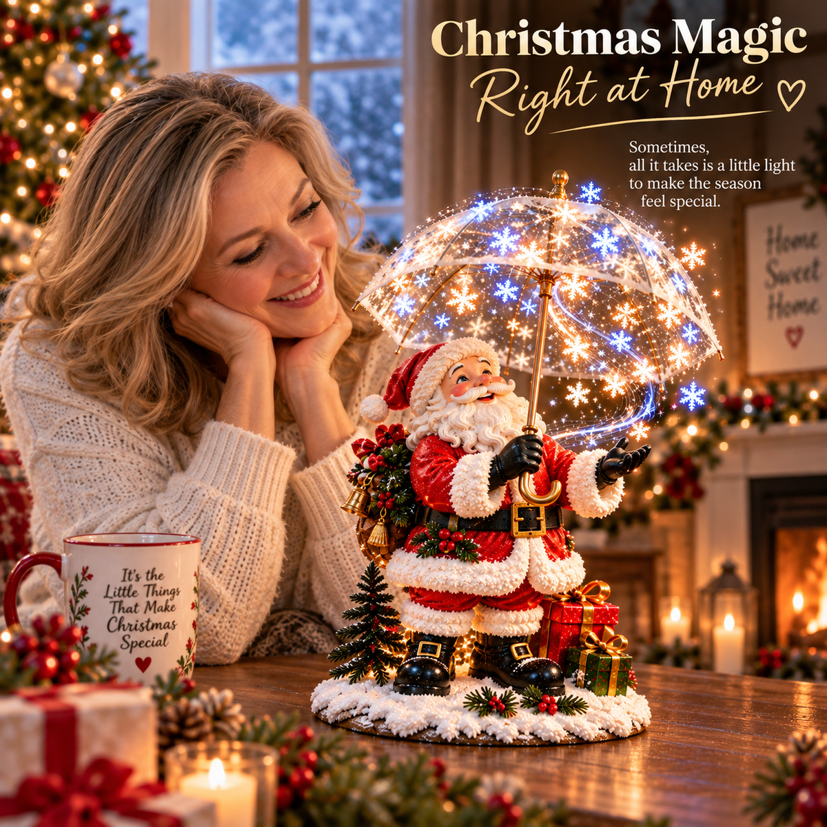 🎅✨Last Day 49% OFF✨❄️ Santa’s Magical Snowfall Umbrella™ – Lighted Christmas Tabletop Decor