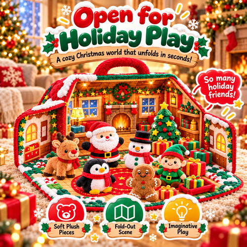 🎄✨ Christmas Carry Cabin™ – Fold-Out Holiday Plush Playset & Portable Storage House 🎅🦌