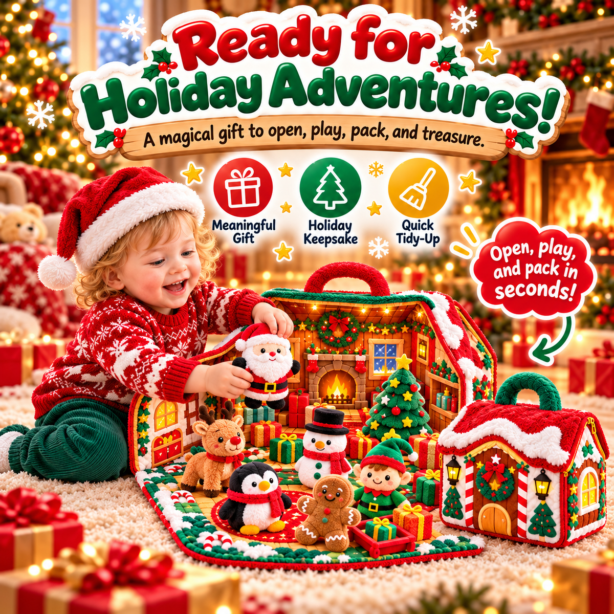 🎄✨ Christmas Carry Cabin™ – Fold-Out Holiday Plush Playset & Portable Storage House 🎅🦌