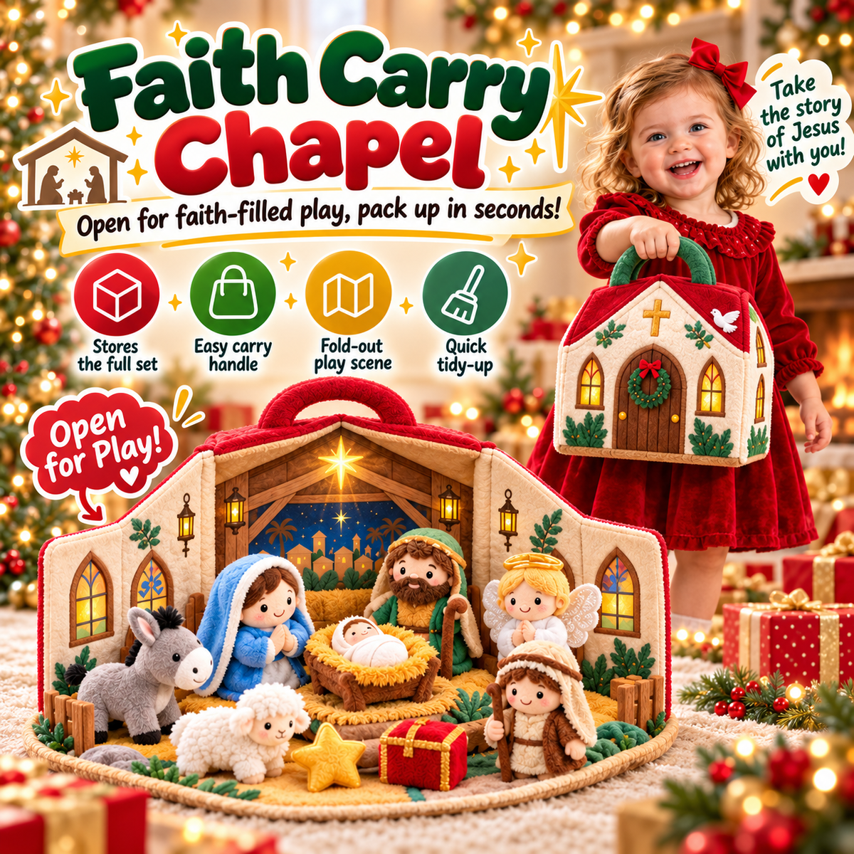 🎄✨ Christmas Carry Cabin™ – Fold-Out Holiday Plush Playset & Portable Storage House 🎅🦌