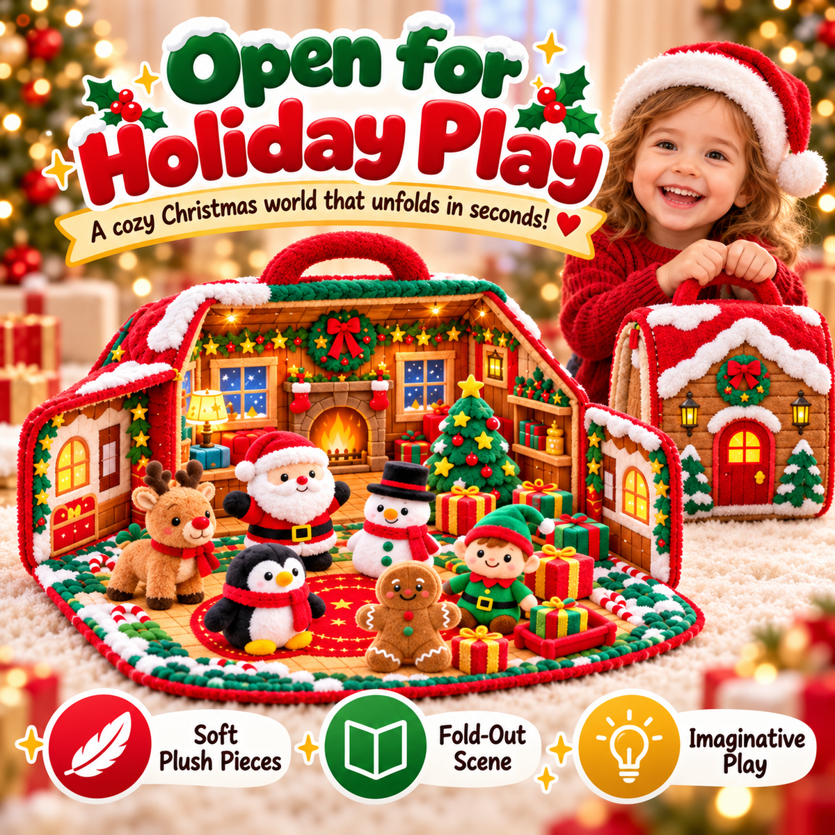 🎄✨ Christmas Carry Cabin™ – Fold-Out Holiday Plush Playset & Portable Storage House 🎅🦌