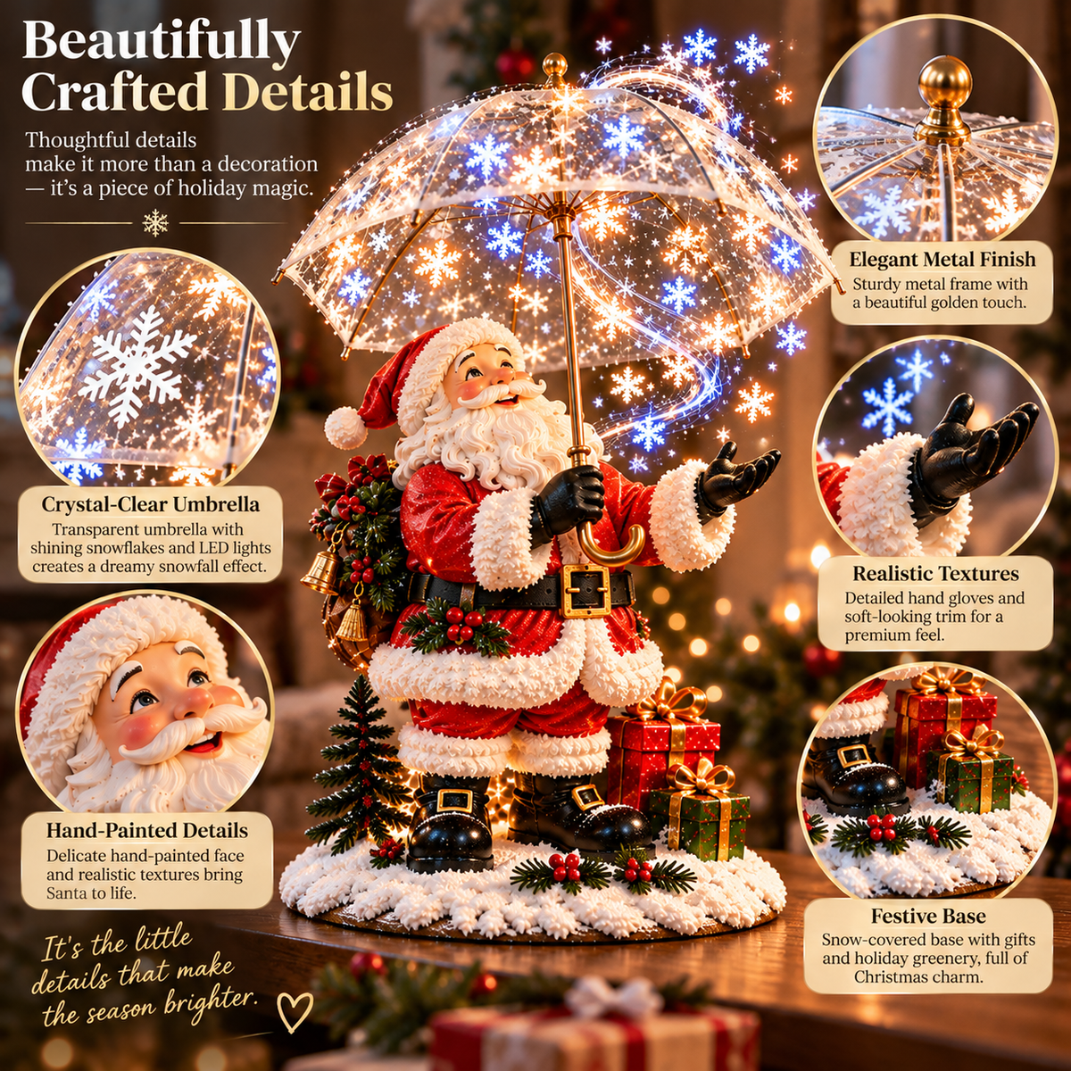 🎅✨Last Day 49% OFF✨❄️ Santa’s Magical Snowfall Umbrella™ – Lighted Christmas Tabletop Decor