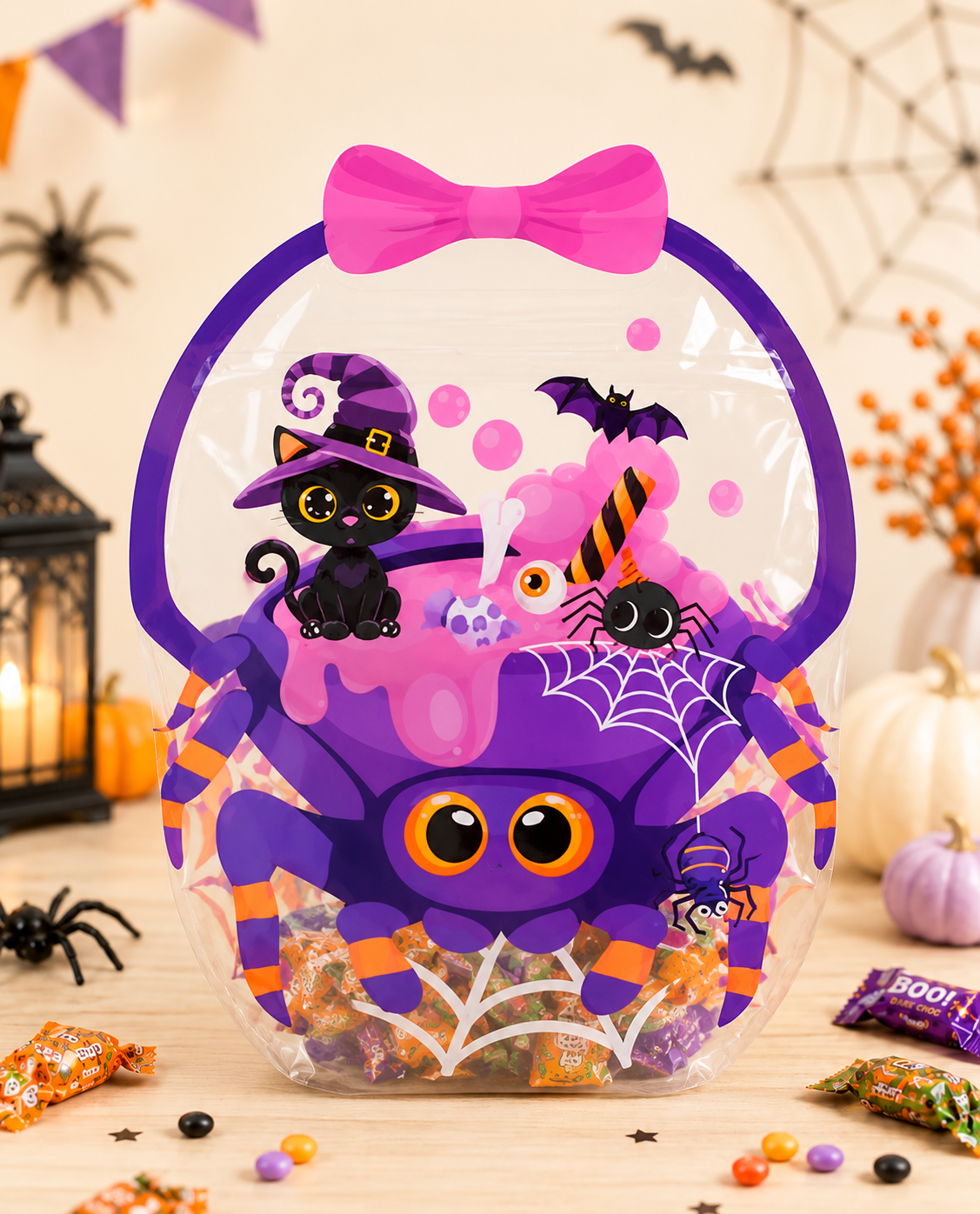 ⚡50 Pcs Halloween Goodie Bags – Clear Cauldron Candy Favor Bags