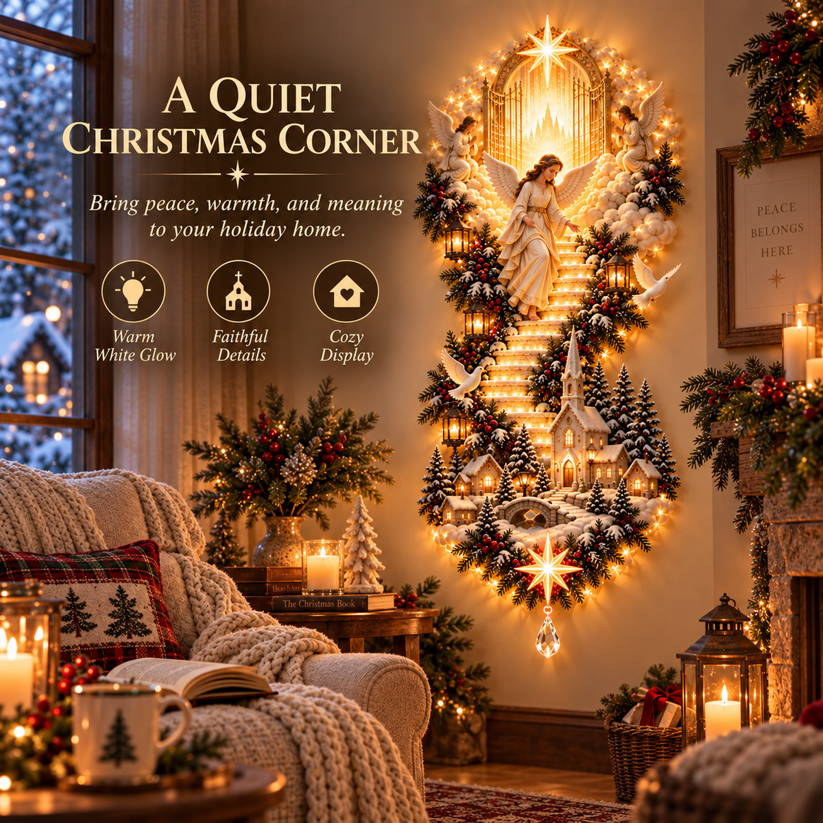 Light of Heaven vertical Christmas wall statement in cozy home