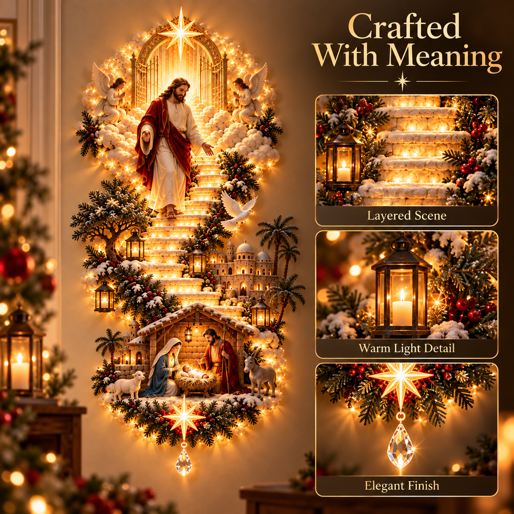 Layered staircase, lanterns, greenery and hanging star details