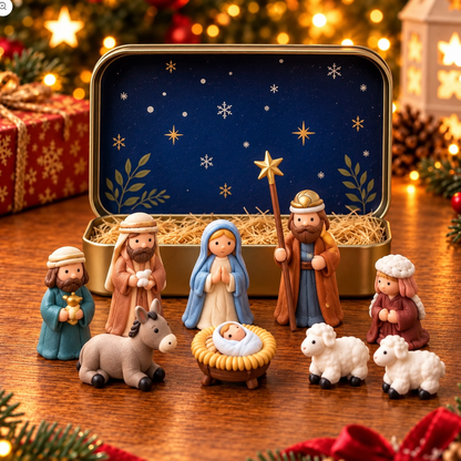 ✝️ Mini Nativity Scene Keepsake Tin — Pocket-Sized Christmas Holy Family Set