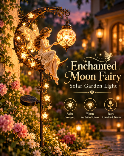 🧚‍♀️🌙 Enchanted Moon Fairy Solar Garden Light | Floral Crescent Lantern Stake, Magical Outdoor Décor & Fairy Garden Accent