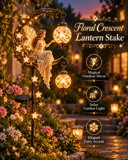 🧚‍♀️🌙 Enchanted Moon Fairy Solar Garden Light | Floral Crescent Lantern Stake, Magical Outdoor Décor & Fairy Garden Accent