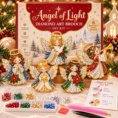 🎄Beginner-Friendly Christmas Diamond Painting Brooch DIY Kit | 6 Festive Designs with Sparkling Gems & Pin Backs 💎