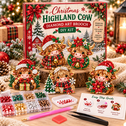 🎄Beginner-Friendly Christmas Diamond Painting Brooch DIY Kit | 6 Festive Designs with Sparkling Gems & Pin Backs 💎