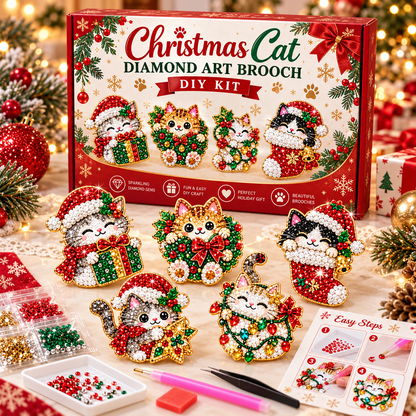 🎄Beginner-Friendly Christmas Diamond Painting Brooch DIY Kit | 6 Festive Designs with Sparkling Gems & Pin Backs 💎