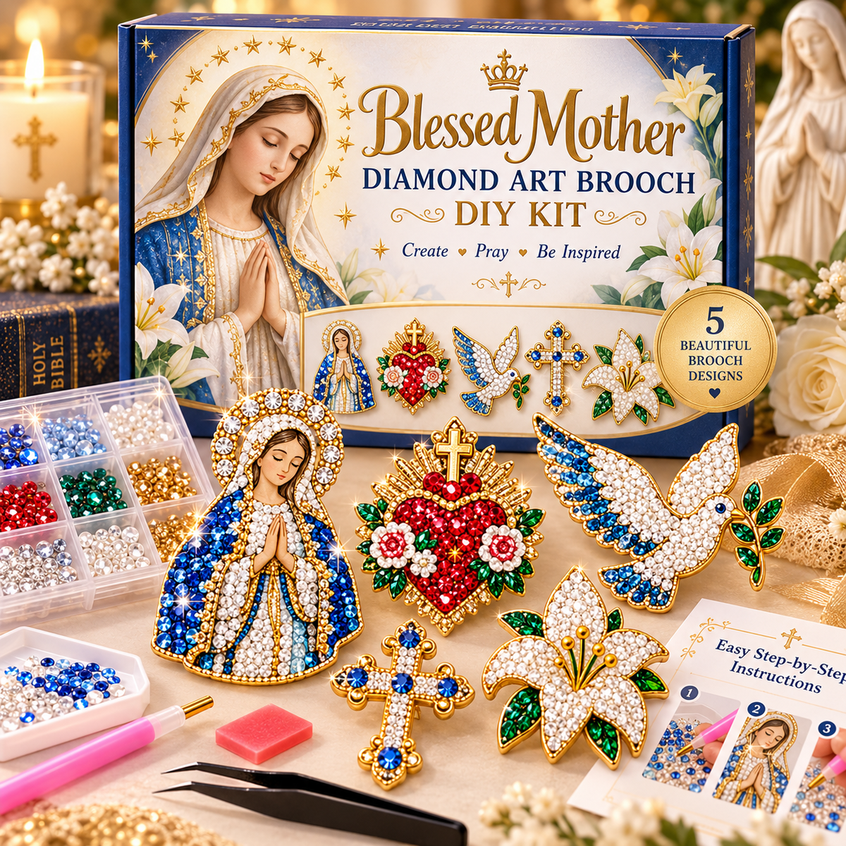 🎄Beginner-Friendly Christmas Diamond Painting Brooch DIY Kit | 6 Festive Designs with Sparkling Gems & Pin Backs 💎