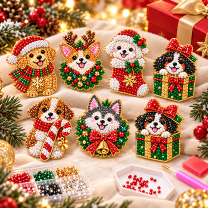 🎄Beginner-Friendly Christmas Diamond Painting Brooch DIY Kit | 6 Festive Designs with Sparkling Gems & Pin Backs 💎