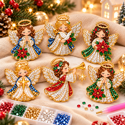 🎄Beginner-Friendly Christmas Diamond Painting Brooch DIY Kit | 6 Festive Designs with Sparkling Gems & Pin Backs 💎