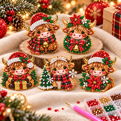 🎄Beginner-Friendly Christmas Diamond Painting Brooch DIY Kit | 6 Festive Designs with Sparkling Gems & Pin Backs 💎