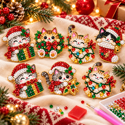 🎄Beginner-Friendly Christmas Diamond Painting Brooch DIY Kit | 6 Festive Designs with Sparkling Gems & Pin Backs 💎