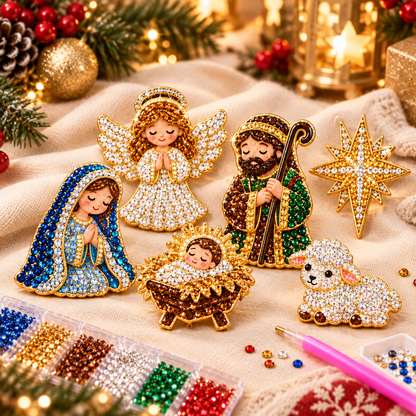 🎄Beginner-Friendly Christmas Diamond Painting Brooch DIY Kit | 6 Festive Designs with Sparkling Gems & Pin Backs 💎