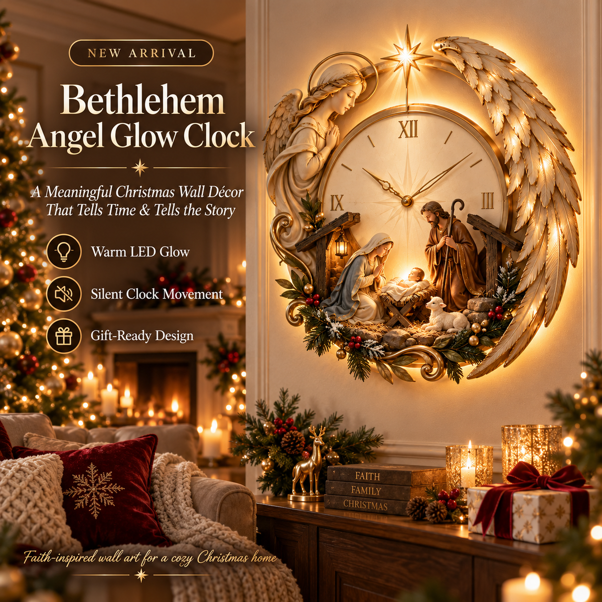 🎄⏰ LAST DAY 50% OFF ✨ Bethlehem Angel Nativity Glow Clock