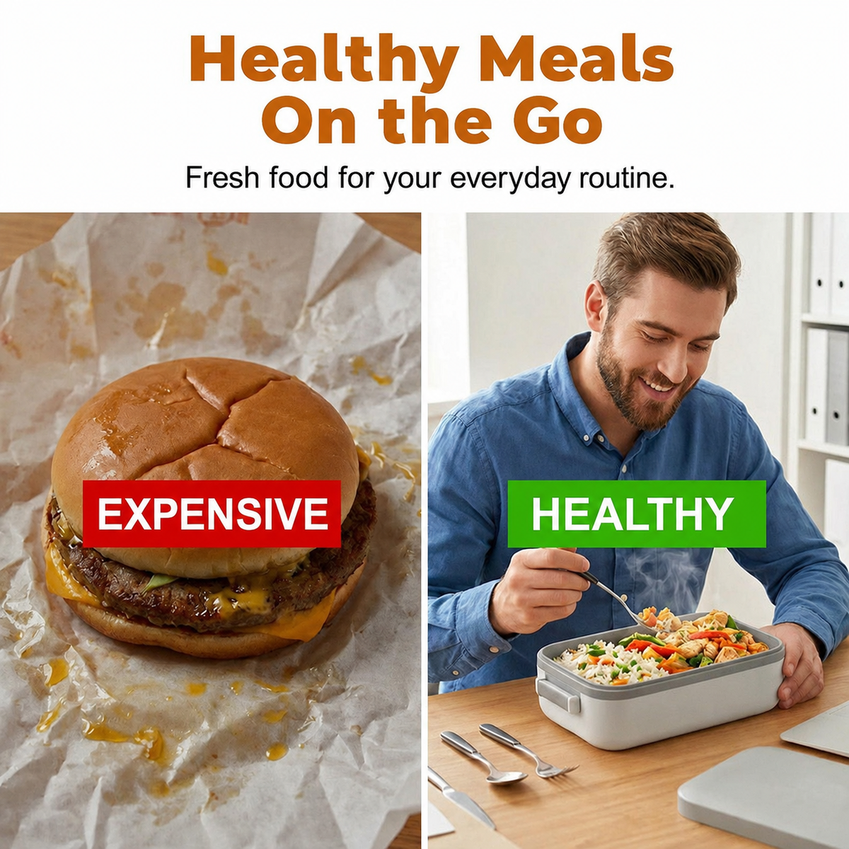 Packed healthy lunch compared with expensive takeout