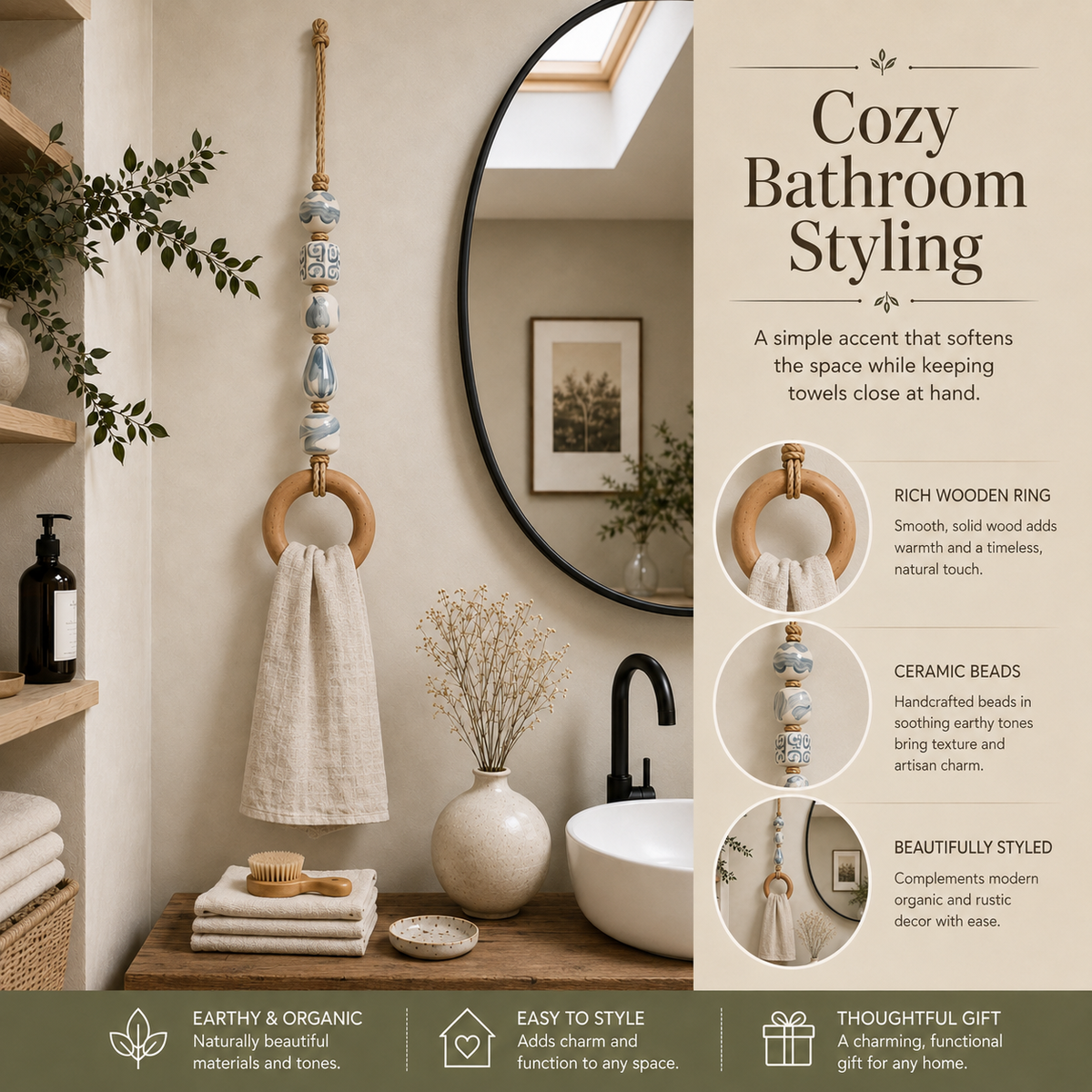 Decorative towel hanger in kitchen
