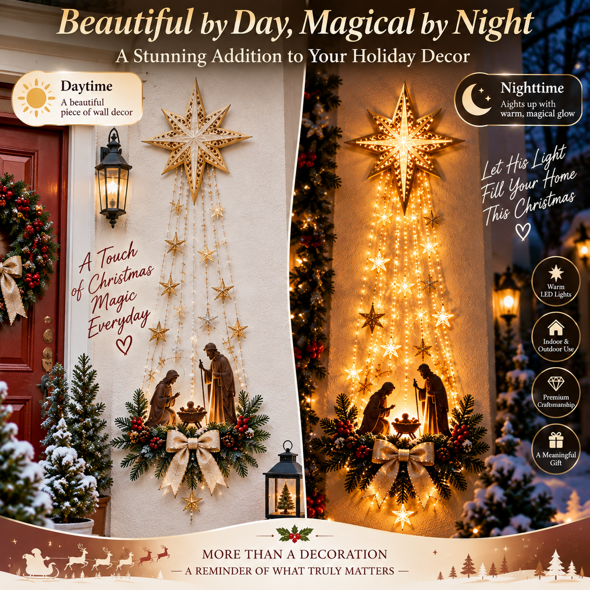 Bethlehem Star Nativity wall decor day and night