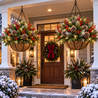 🎄 Last Day 50% OFF 🏆 Pre-Lit Christmas Hanging Basket | Pre-lit, weather-resistant, and zero maintenance