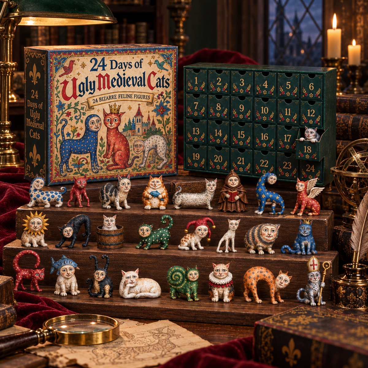 Full collection of 24 different Ugly Medieval Cats