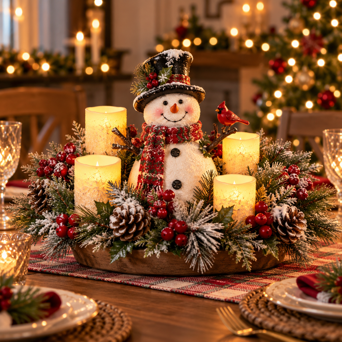 Christmas Lighted Centerpiece with Flameless Candle Glow🎄