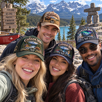 🇨🇦 Canada 160 Heritage Embroidered Cap Collection™ – 1867–2027 Wilderness & Faith Commemorative Hats