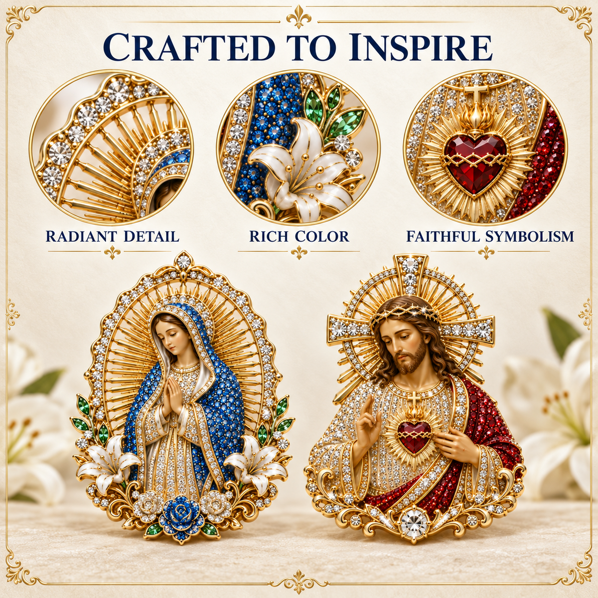 Jesus and Our Lady of Guadalupe devotional pin details