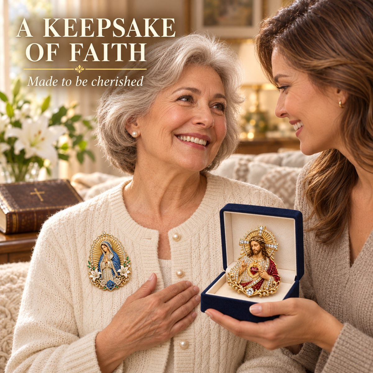 Mother daughter Sacred Devotion Pin faith keepsake gift