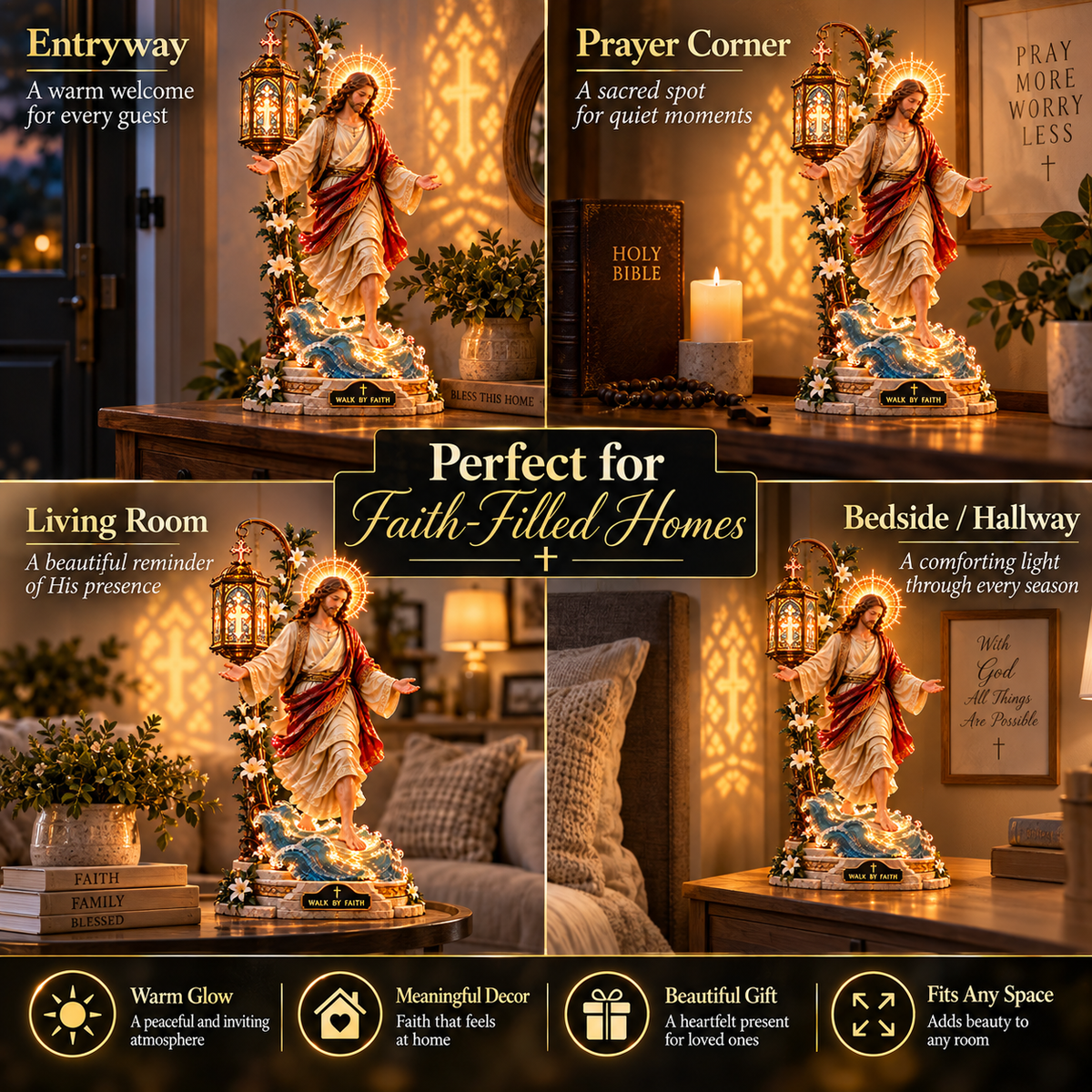 Walk by Faith light in entryway prayer corner living room and bedside