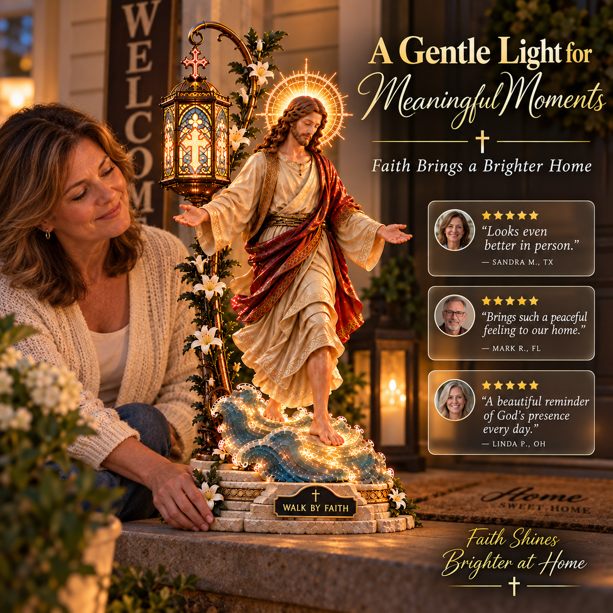 Woman with Walk by Faith Jesus light