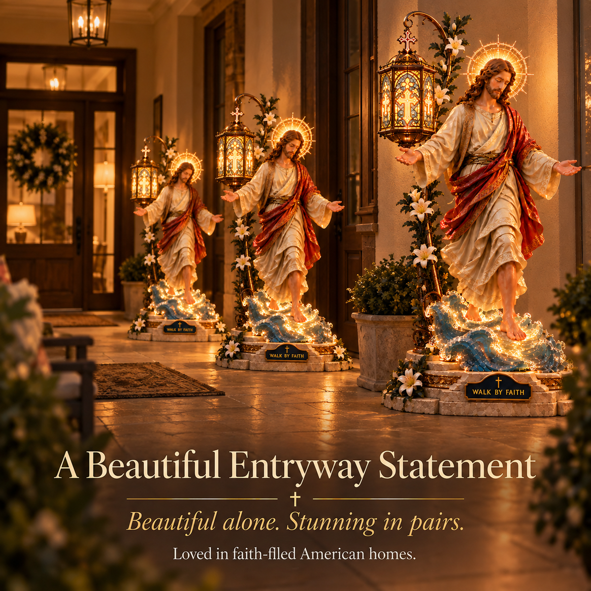 Multiple Walk by Faith Jesus lights in entryway