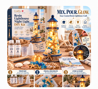 🌊✨ DIY Coastal Glow Lighthouse™ – Beginner-Friendly Resin Craft Kit with Lights & Nautical Decorations ⚓🐚