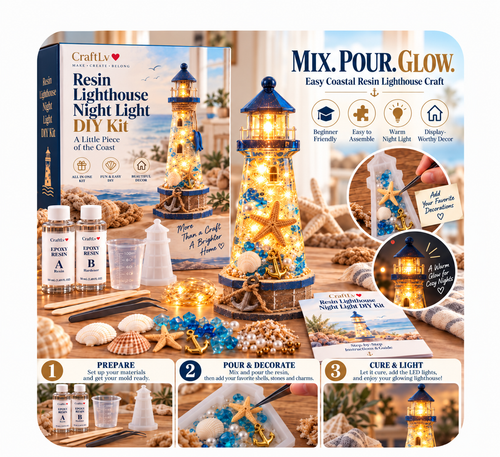 🌊✨ DIY Coastal Glow Lighthouse™ – Beginner-Friendly Resin Craft Kit with Lights & Nautical Decorations ⚓🐚