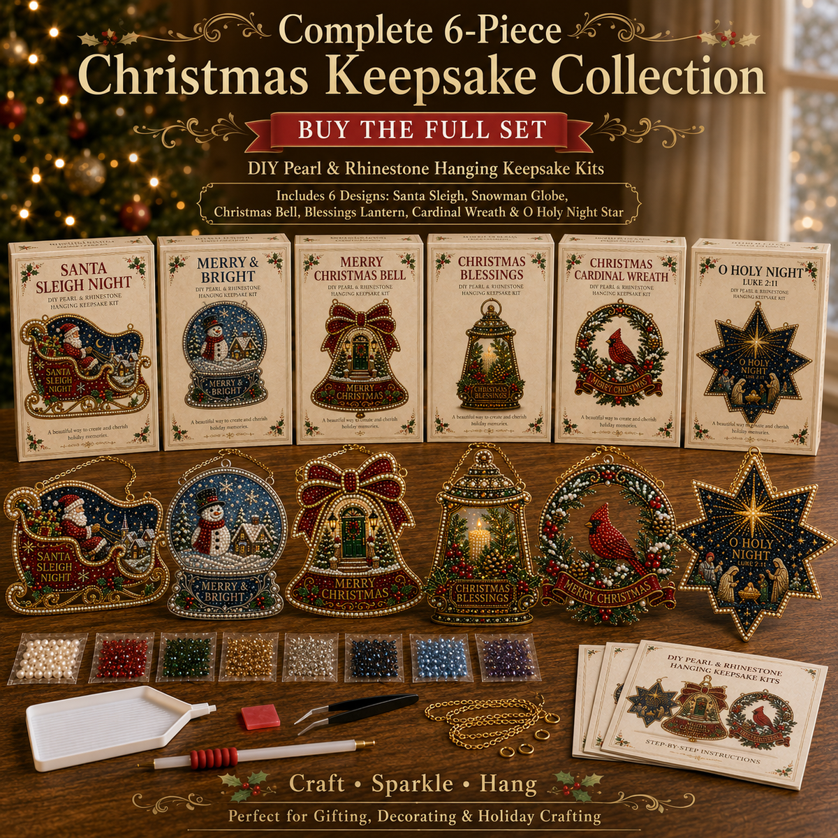 🎄 Christmas Memories Pearl & Rhinestone Hanging Keepsake DIY Kit