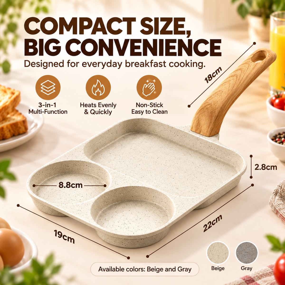 🍳 3-In-1 Split Non-Stick Frying Pan - Divided Breakfast Skillet for Eggs & Burgers 🥞