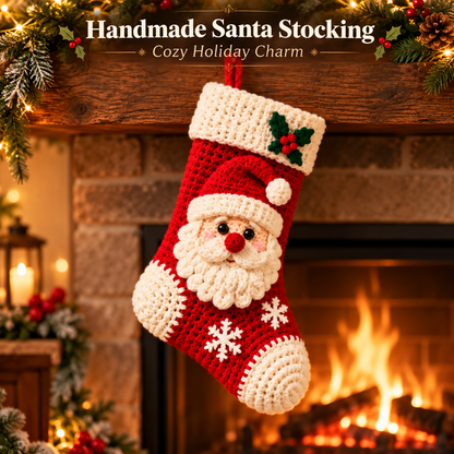🎅🎄 Cozy Santa Crochet Christmas Stocking™ – Adorable 3D Santa Hanging Decor for Mantels & Holiday Homes