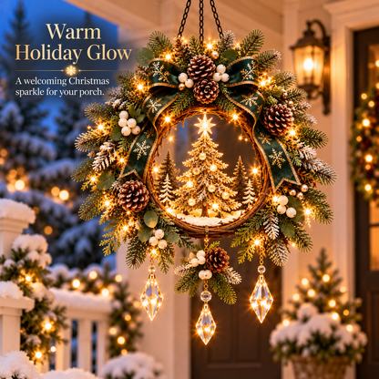 Evergreen Starlight Glow™ – Pre-Lit Christmas Tree Hanging Porch Wreath