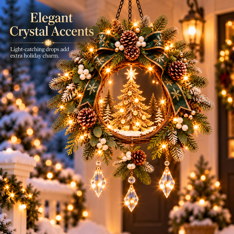 Evergreen Starlight Glow Christmas wreath lifestyle display